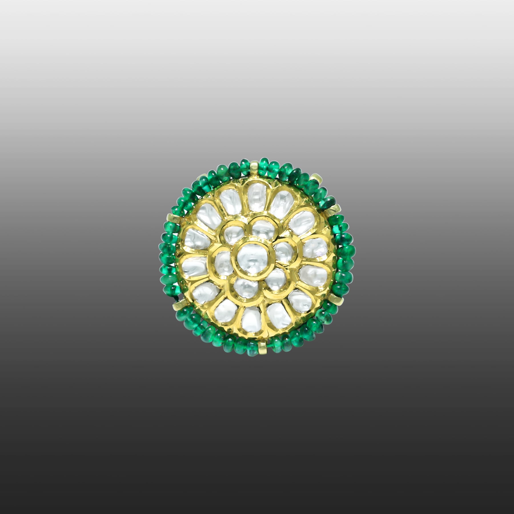 Gold Polki Borla with Emerald Bead Halo and Cluster Design